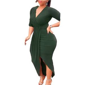 Green V Neck Midi Dress
